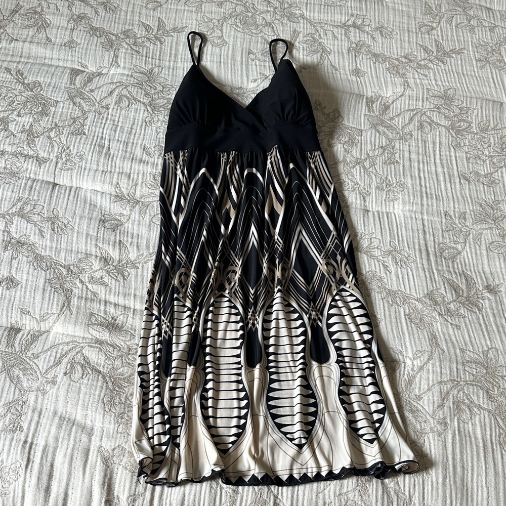 Wet Seal Black and Cream Patterned Midi Dress